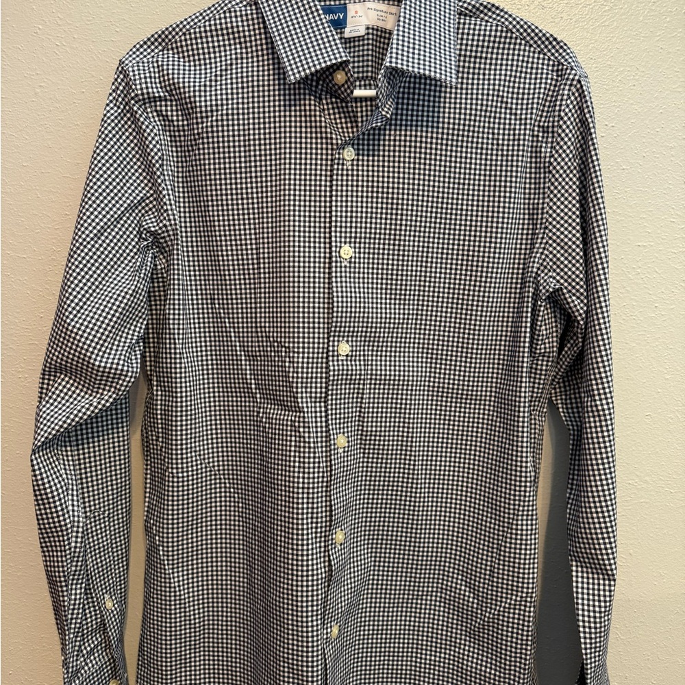 Old Navy, Navy and White Plaid Button Down Dress Shirt S